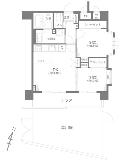 【間取り】 | ミオカステーロ目黒都立大 | 広々とした専用庭とテラスを備えた魅力的な間取り！階下への生活音を気にせずのびのびと暮らせます！