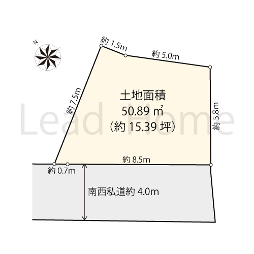 【土地図】 | 目黒区東が丘1丁目 | 南西側の道路に面した陽当たりの良い区画です！あたたかな光を取り入れた明るい住まいが実現できます♪
