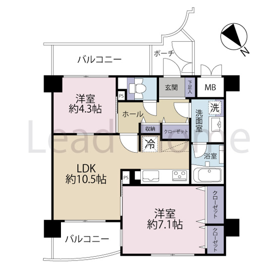 【間取り】 | クレッセント目黒青葉台 | 2面バルコニーで風通し良好！各所にしっかり収納が備わっておりお部屋をすっきりと広く使えます♪