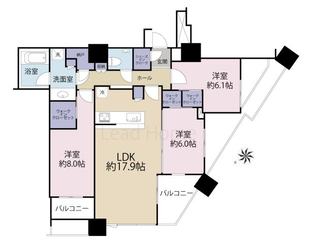 【間取り】 | シティタワー武蔵小山 | 生活動線に配慮された開放感たっぷりの３LDKの間取りです！家族みんながゆったりと笑顔で過ごせます♪