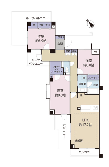 【間取り】 | 朝日マンション目黒 | バルコニーに面した明るいリビングが魅力の間取り！独立した居室もあり家族みんなが心地よく過ごせます！