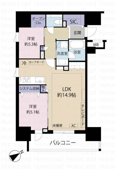 【間取り】 | リビオ目黒リバーサウス | 生活動線に配慮された機能的な間取りです！リビングと個室が分かれておりプライベート空間も保てます！