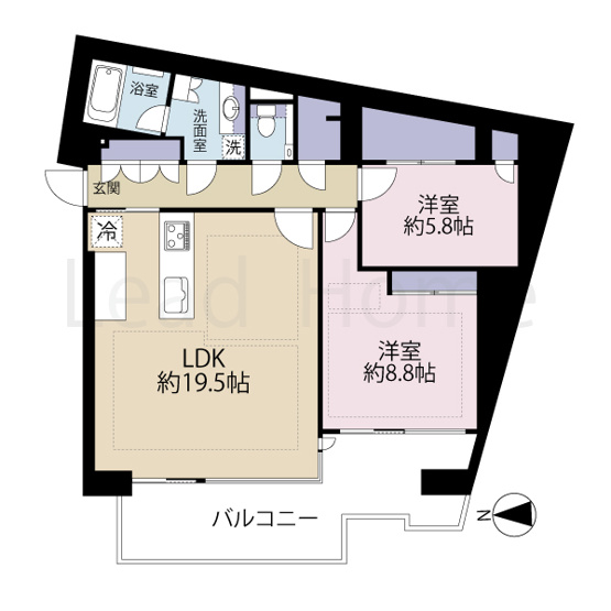 【間取り】 | ロイヤルシーズン麻布永坂 | 約19.5帖の広々LDKが魅力の2LDKです！各洋室に収納完備でお部屋をすっきりと広く使っていただけます！