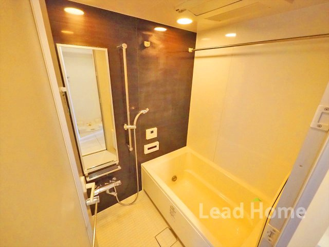 【浴室】 | コンシェリア三田　ＴＯＫＹＯ　ＰＲＥＭＩＵＭ | 落ち着いた色合いのパネルが印象的な浴室です！広い浴槽でお子様と一緒に足を伸ばしてリラックスできます♪