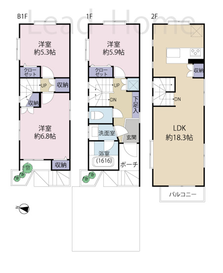 【間取り】 | 世田谷区上用賀4丁目 | 陽当りの良い最上階にＬＤＫを配置した間取り！階下に居室が揃い家族みんなが快適に過ごせます♪