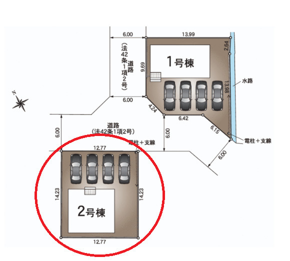 阿南市羽ノ浦町宮倉前田　2号棟の区画図