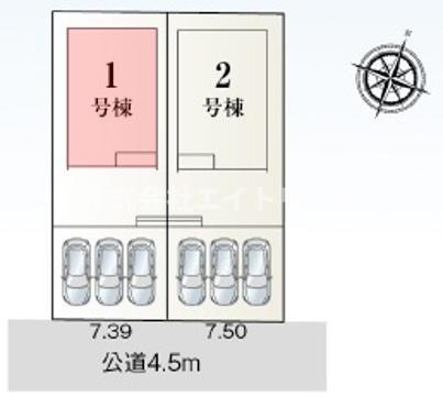 可児市今渡　第2　全2棟の区画図