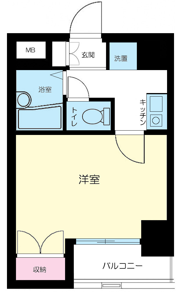 エスコート大森の間取り|西向きバルコニーの1K洋室6帖バストイレ別