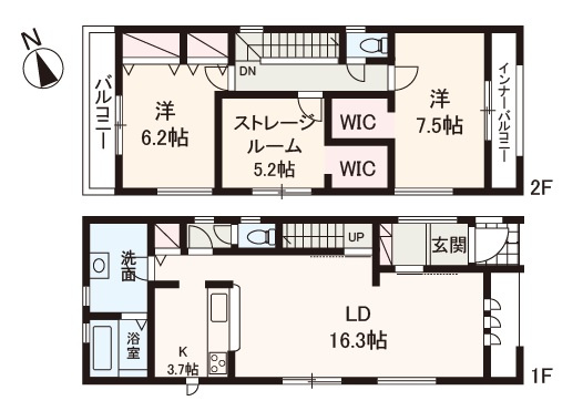 【間取り】 | Livele Garden.S堺市堺区昭和通3期　2号棟 | 収納力、快適な動線が魅力の2SLDK！カースペース並列2台分有(車種による)。物件に関するお問い合わせはお気軽にどうぞ。