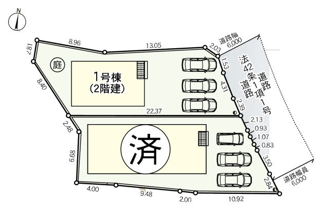 古賀市久保第2-1棟（1号棟）の区画図|配置図（1号棟）