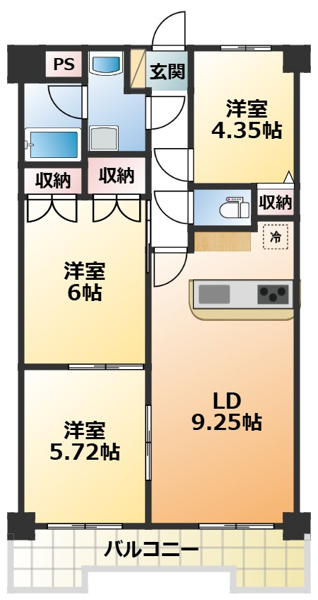 STパールハイツの間取り|南向きで陽当たりの良い間取りです