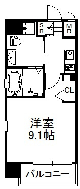 大阪市中央区十二軒町の賃貸マンションの間取り