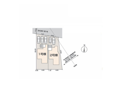 【土地図】 | 元本郷町新築戸建 | 図面の数字は敷地の各辺の長さ（m）、太線は道路に接する部分です。建物の配置や駐車スペースの目安がわかります。方位や隣地との関係は現地でご案内します。※図面と現況が異なる場合は現況優先。
