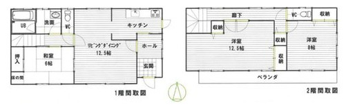 野田市木野崎　中古戸建　平成18年築の間取り