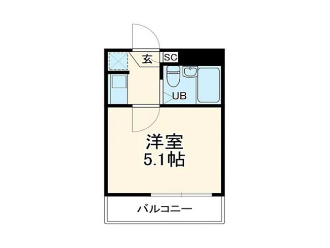 【間取り】 | インベストメント橋本 | 独立したキッチンと居室を備えた1Kの中古マンション。コンパクトでも使い勝手がよく、単身の方やセカンドハウスにも向く住まいです。木のぬくもりを感じる空間で、帰宅するたびにほっとくつろげます。