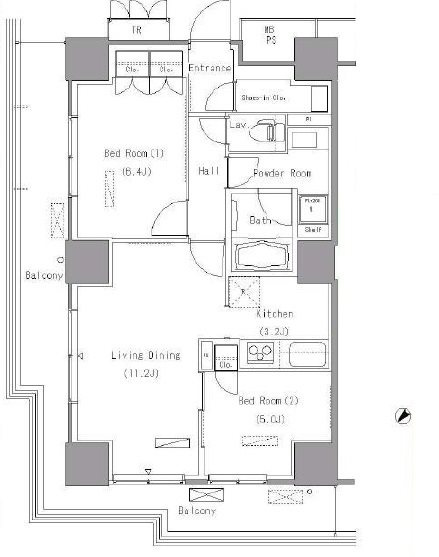 角部屋の2LDK物件