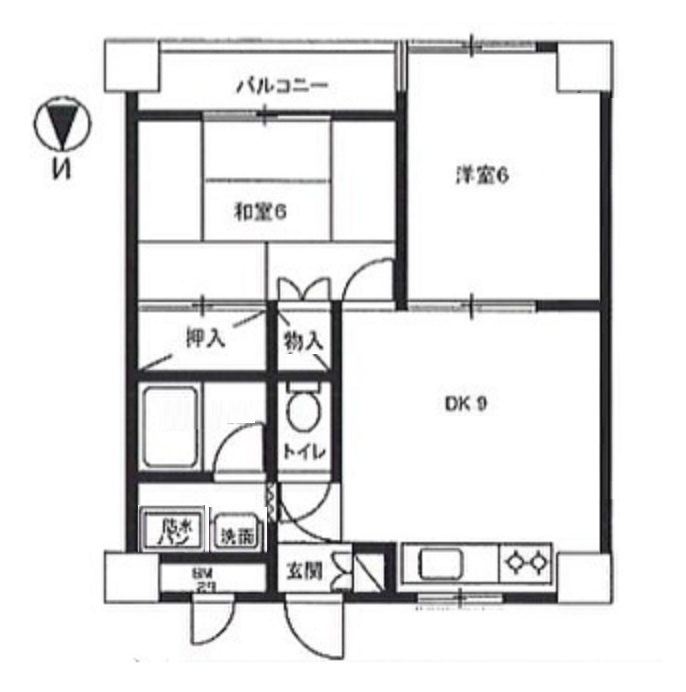 メゾンニトウB館の間取り|間取り　2DK南向き