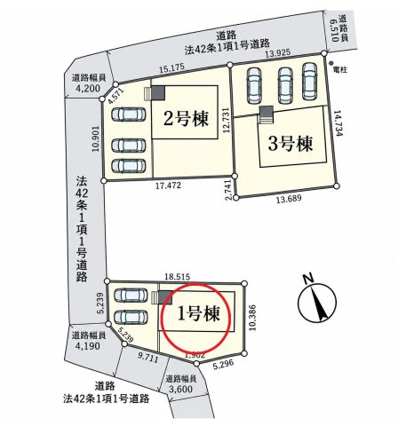 仲介手数料無料　吉見町下細谷669-1　新築戸建　全３棟の区画図