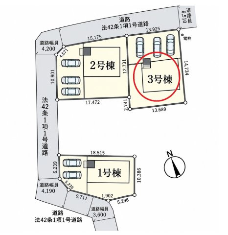 仲介手数料無料　吉見町下細谷669-1　新築戸建　全３棟の区画図