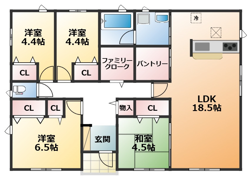 CRADLEGARDEN那須塩原市埼玉第4の間取り|南向きで陽当たりの良い間取りです