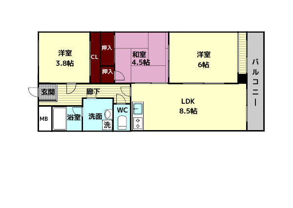 メゾン東生駒（YD3番館）の間取り