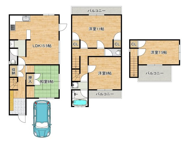 堀上町　中古一戸建の間取り|暮らしやすい４ＬＤＫ！子供部屋や趣味のお部屋も作れますね♪資料請求だけでもお気軽にお問い合わせください！
