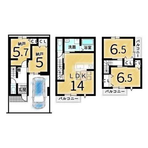 鳳瑞町　Ｂプラン　建築条件付き土地の土地図＋建物プラン例