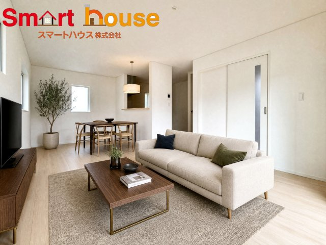町田市薬師台第1　新築全13棟の居間・リビング|家族がゆったり寛げるリビング空間♪家具等はAIによるCGイメージで、実際の物件には設置されておらず、販売価格にも含まれません。