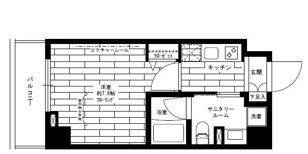 ステージファースト糀谷の間取り|間取り　洋室7.6帖の1Kバストイレ別独立洗面台
