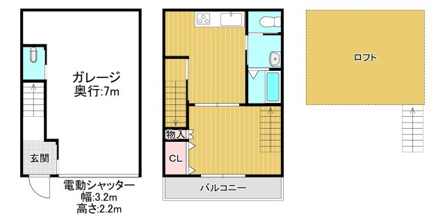 大今里車庫付貸家の間取り