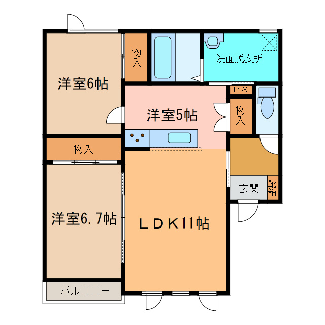 TOWNCLOVER東81(2L)の間取り