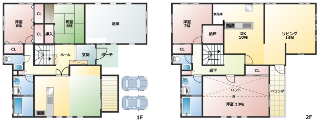 【間取り】 | 三島市長伏　中古戸建 | 築浅の戸建て♪１F、２FそれぞれにLDKがあり、２世帯住宅に最適♪納戸あり、パントリーあり、収納豊富♪