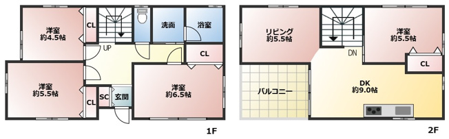 【間取り】 | 御殿場市萩原　中古戸建 | オールフローリングの４LDK♪２Fリビングの吹き抜け構造♪全室収納あり♪