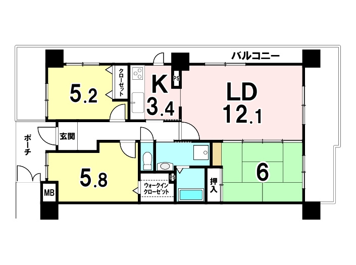 プレステージ東加古川の間取り|角部屋につき陽当たり良好！
