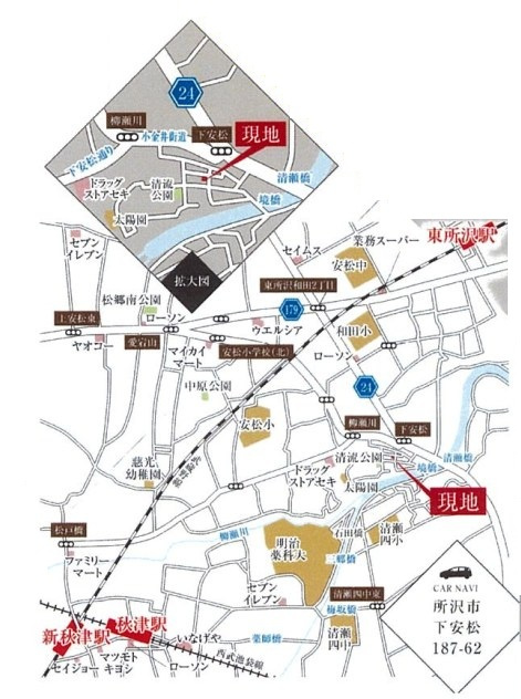 仲介手数料無料　TIARA所沢市下安松6期・新築全1棟の地図