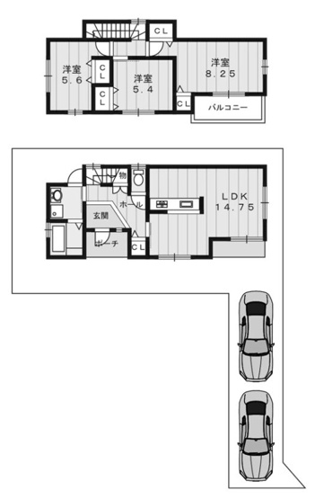 【間取り】 | 樫原杉原町 一戸建 | 旗竿地　駐車２台可