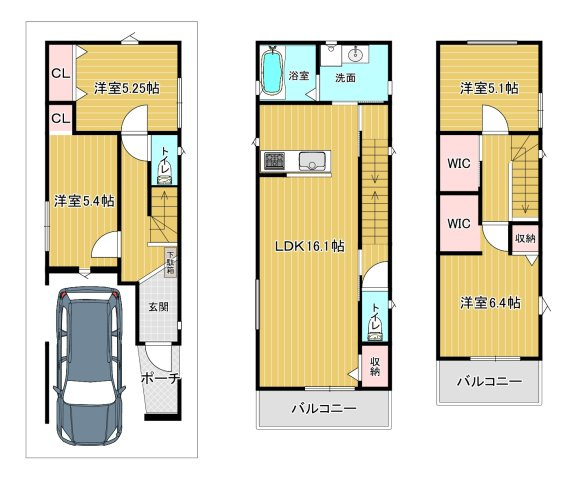 尼崎市東園田町　新築戸建の間取り