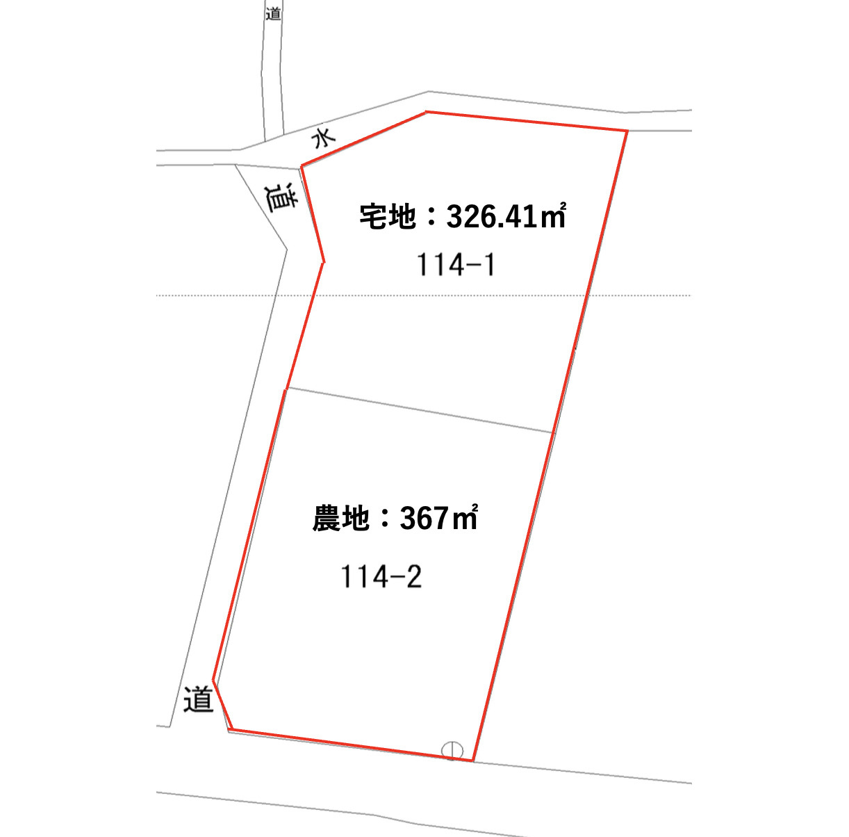 【北杜市白州町大坊】日当たりの良い平坦な土地の土地図