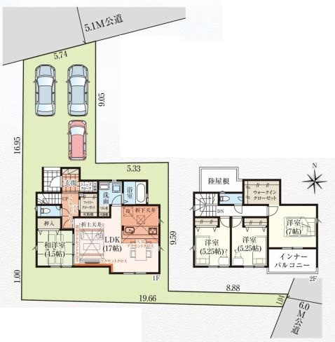羽生市西５期　新築一戸建て　グラファーレの間取り|全居室南向きの明るく暖かなお家です♪