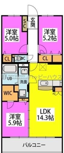 ハッピネス若葉台Ⅱの間取り|間取り図