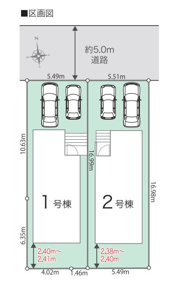 仲介手数料無料　リナージュ所沢市中新井4丁目・新築全2棟の区画図