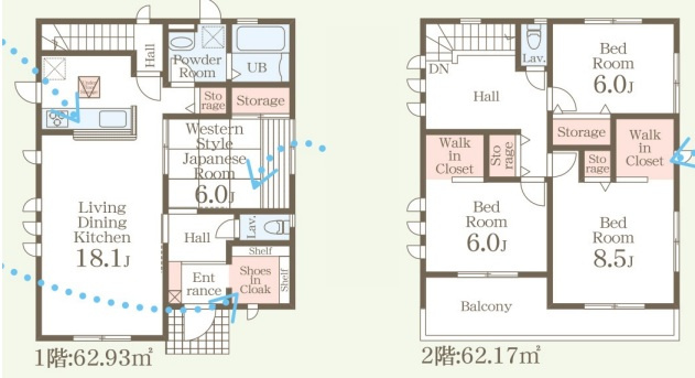 【間取り】 | 藤岡市立石　新築住宅 | LDK約18.1畳の広々とした空間に和室が隣接し、開放感とくつろぎを演出します。シューズインクロークや複数備えたウォークインクロゼットなど、収納力も充実した快適な間取りです。