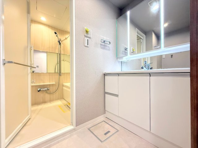 東急ドエル・アルス上大岡西の独立洗面台|◆毎日使う場所だから、機能的で使いやすさに配慮したパウダールーム。すっきりと使えるように収納も豊富にご用意しています。