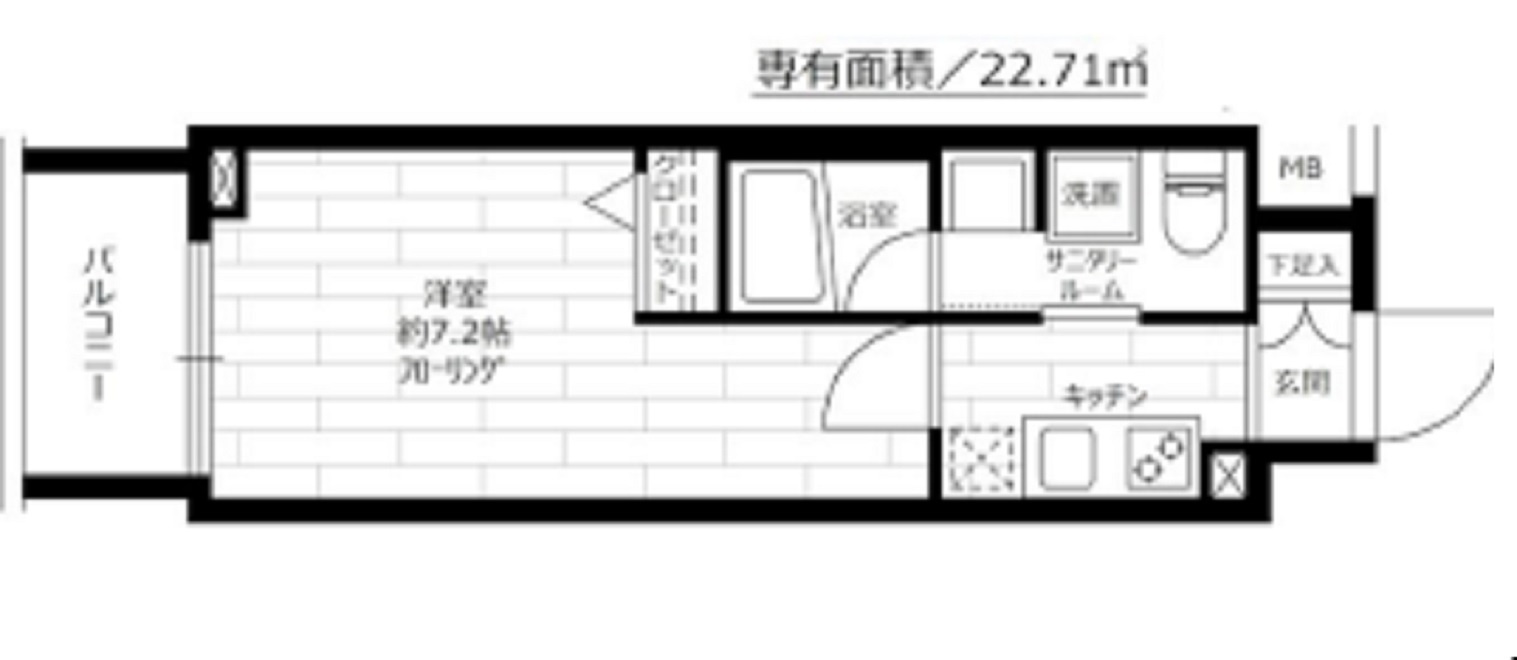 グランドコンシェルジュ蒲田の間取り|間取り　1K洋室7.2帖バストイレ別独立洗面台！