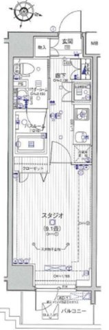 デュオシティ大森町の間取り|広々洋室9.4帖の1Kバストイレ別独立洗面台！