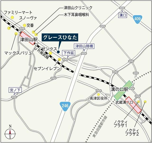 川崎市高津区下作延７丁目の賃貸マンションの地図