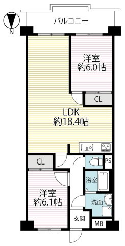 ◆リフォーム済み◆７階建て最上階の南向き◆京都芸術花火鑑賞可能◆京都桃山プラザの間取り