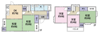 【間取り】 | 安佐北区可部南五丁目　戸建 | 5DK
1階：DK約7帖　和室約6帖×2
2階：洋室約6帖　和室約6帖　洋室約4帖