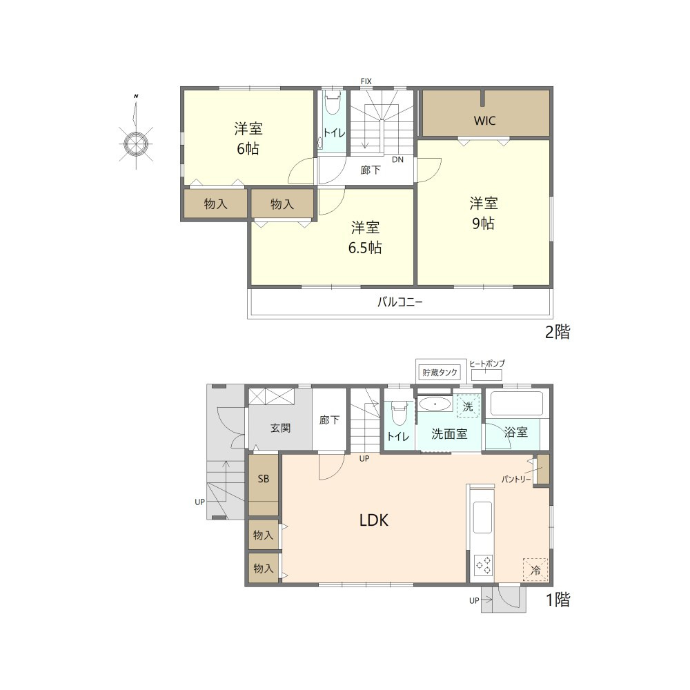 中川区江松四丁目戸建の間取り|3LDK＋WIC＋SB。全居室6帖以上・収納付の間取り