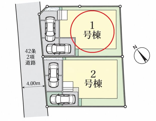仲介手数料無料　久喜市久喜北１丁目7-23　新築住宅　全２棟の区画図